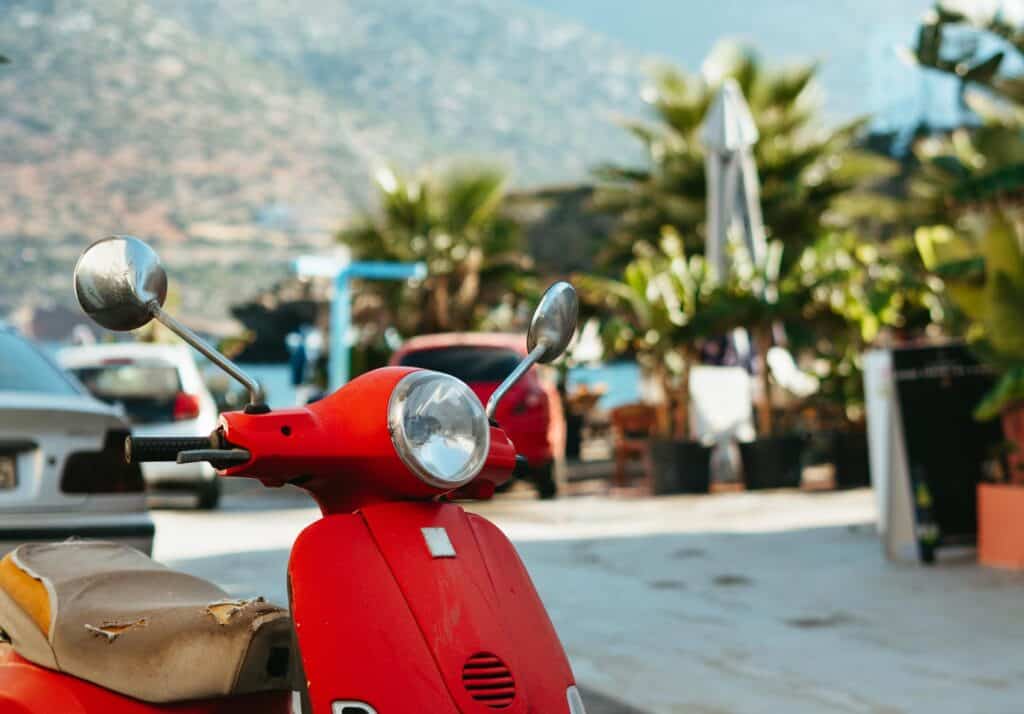 red scooter rental in Naxos, Greece